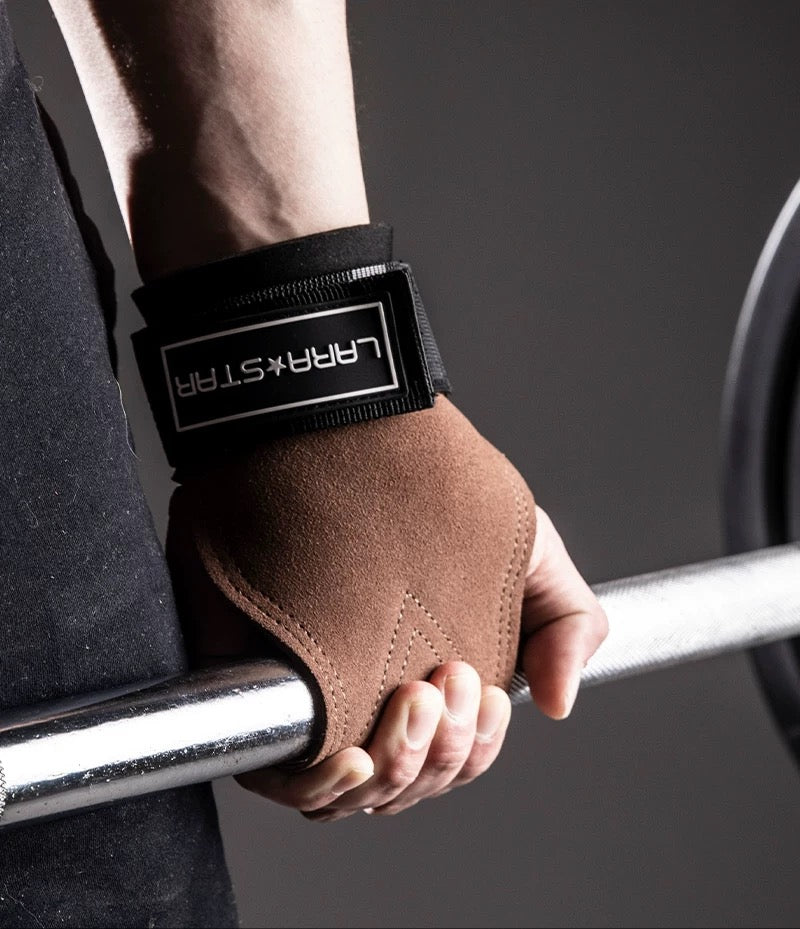 LS0776 Double Layer Leather Hand Grip Deadlift Straps with Padded