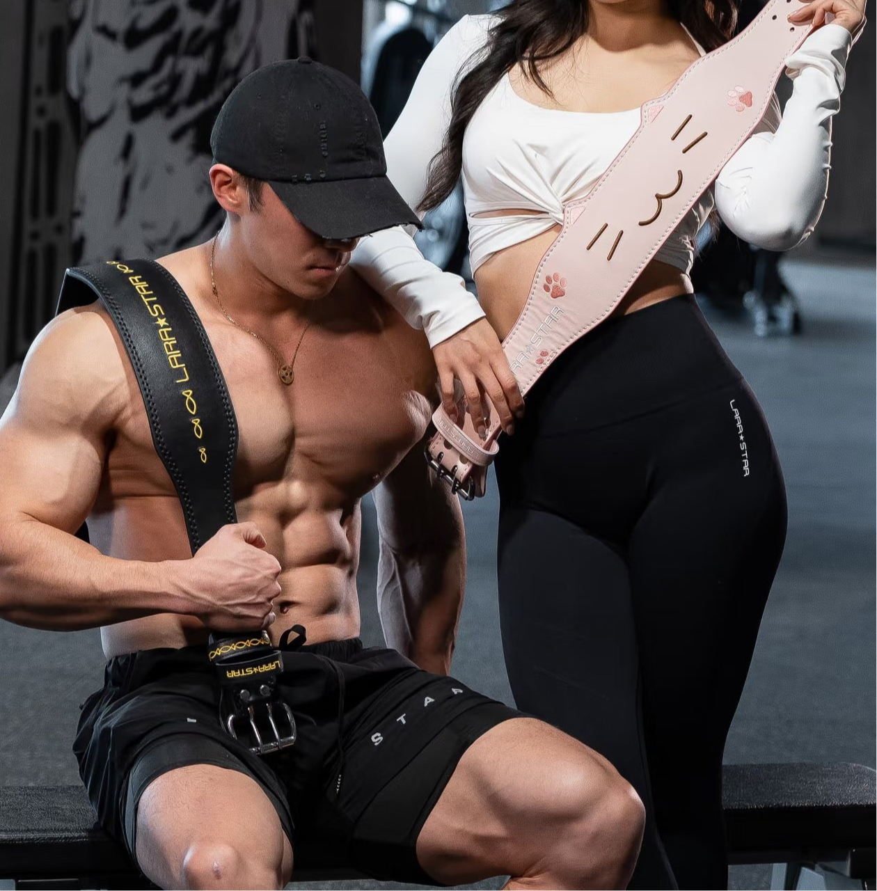 LS0854 Cat and fish Cowhide Embroidered Couple Weightlifting belt